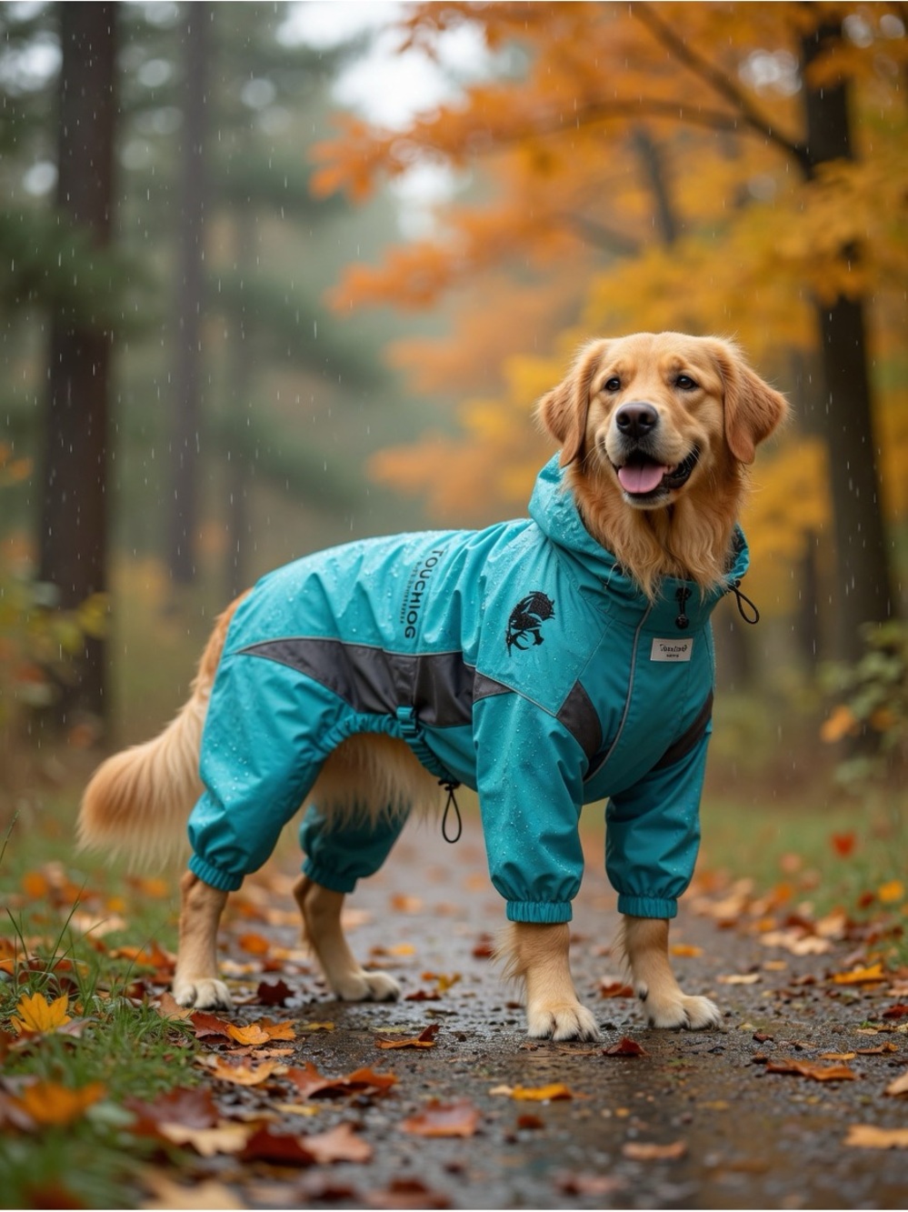 Touchdog Aqua Blue Dog Rain Jumpsuit - Waterproof All-Weather Coat Small